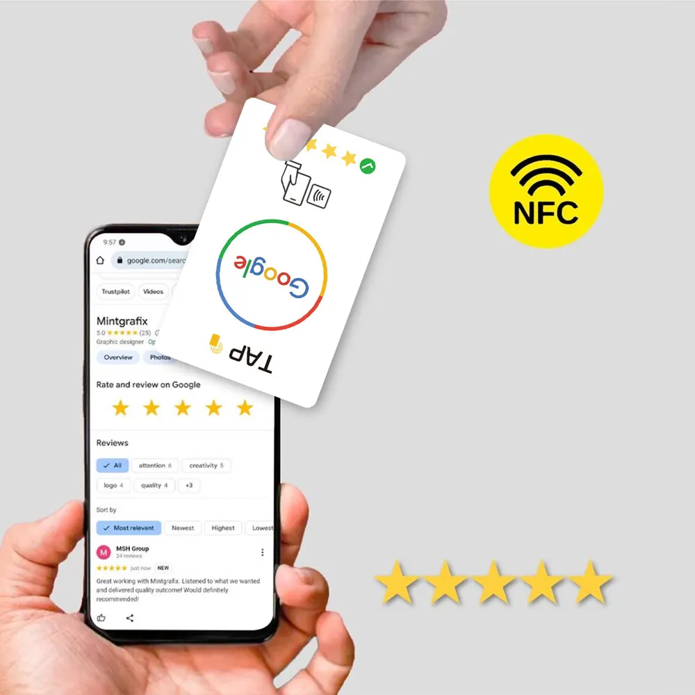 Review Us on Google Programmable QR Code Card Sharing Business NFC Google Review Card