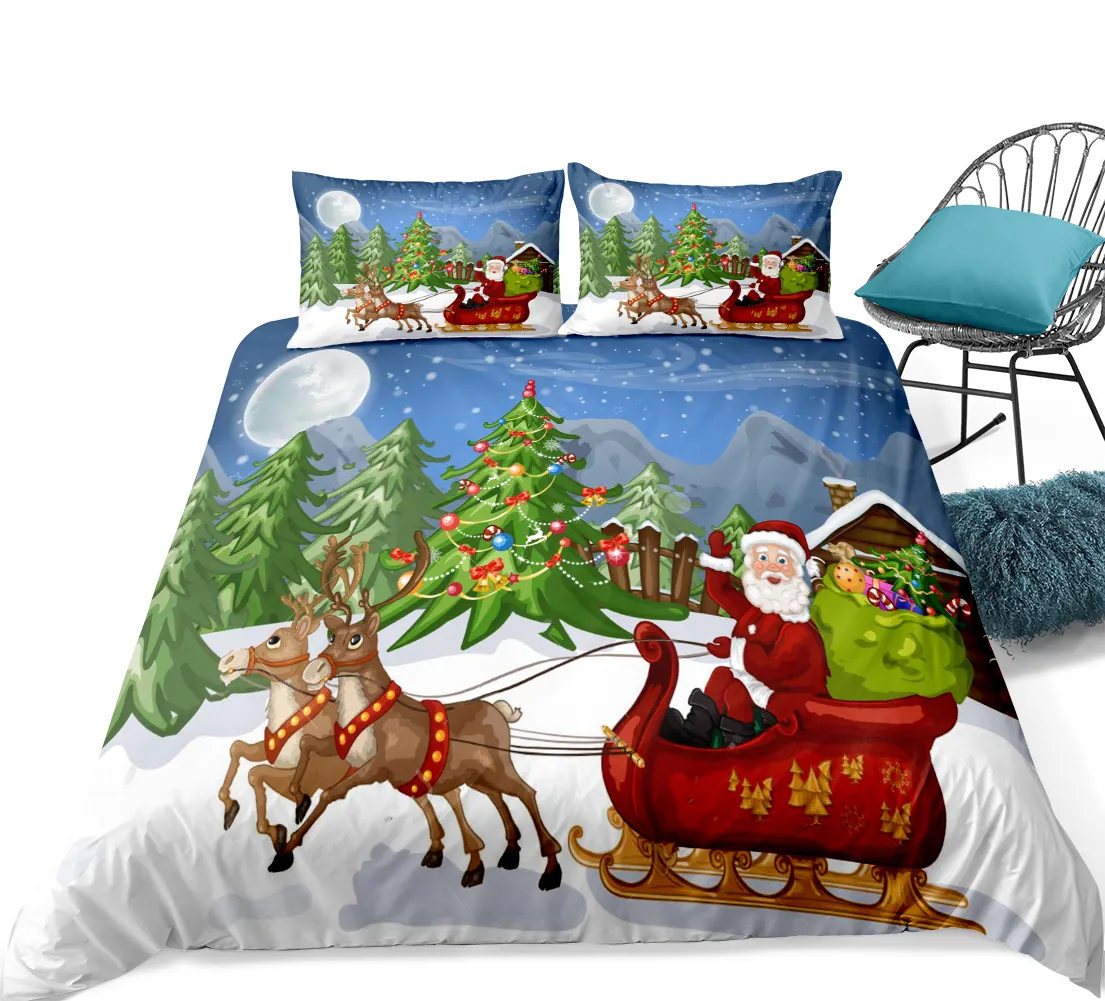Christmas Patterns Luxury King Size Bed Cover Set Comforter Sets Bedding Santa Claus Reindeer Bedspread Coverlets Bed Cover Set