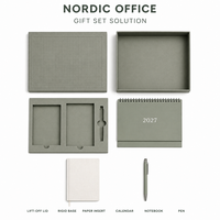 Coffret Cadeau d'Entreprise Personnalisé 2027 avec Calendrier de Bureau, Carnet, Stylo et Emballage OEM avec Logo