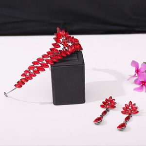 Cô Dâu Công Chúa Vương Miện Headband Pageant Vương Miện Cô Dâu Tóc Đồ Trang Sức Cô Gái Bầu Trời Màu Xanh Pha Lê Đám Cưới Vương Miện Vương Miện Bông Tai Bộ - Product Image 6