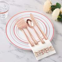 Ensemble de vaisselle de banquet de mariage haut de gamme, assiettes, tasses, fourchettes, cuillères, serviettes en argent PS de luxe, personnalisables pour Noël