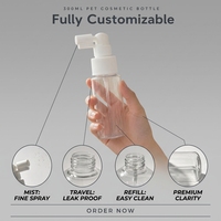 Flacon cosmétique transparent en PP avec pulvérisateur à buse longue et épaule plate pour brume faciale et tonique, emballage OEM pour soins de la peau avec étiquette