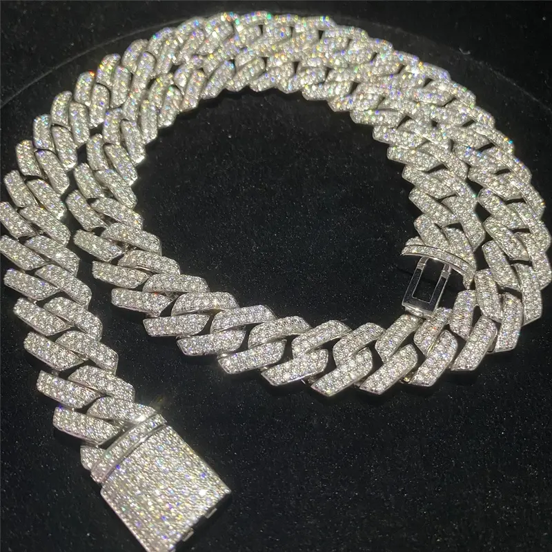 14mm Stock Iced Out VVS Cuban Bracelet Copper Bling CZ Diamond Cuban Link Chain Hip Hop Men Jewelry Necklace