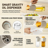 Bouteille d'huile en verre de 550 ml avec couvercle à ouverture automatique, bec verseur en acier inoxydable 304, design anti-fuite pour la cuisine, distributeur d'huile d'olive