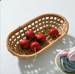 Sz994 Rotan Broodmand Handgeweven Ovale Dessertschaal Fruitschaal Voor Dinerfeest Picknicktafel Decoratie