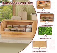 Boîte à pain gaine de place avec couvercle, conteneur de rangement pour pain en bambou avec porte en acrylique, boîte à pain à couvercle roulant pour comptoir de cuisine