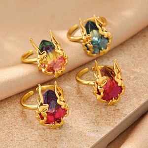 Anillo de zirconio con degradado de llama chapado en oro de 18 quilates, anillo de dedo ajustable abierto con gema de color, joyería de acero inoxidable para mujer - Product Image 1