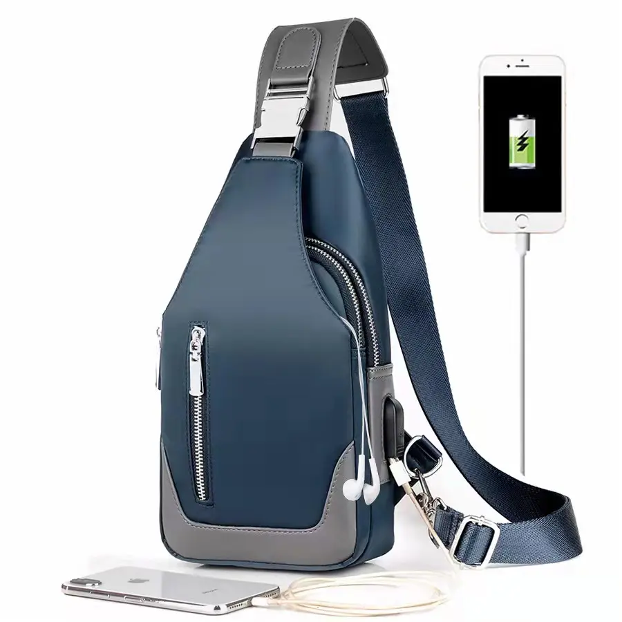 wholesale custom waterproof luxury High Quality designer Crossbody sling bag for Men Shoulder Sling mens Chest Bag With USB