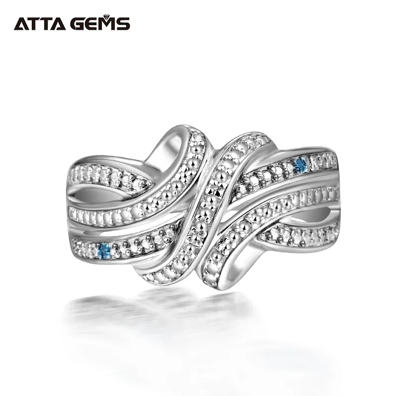 Anel de prata esterlina 925, personalizado, homens mulheres, ajuste manual, anel de casamento real, branco e azul, banhado a ouro