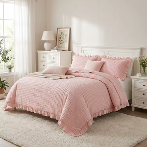 Set Copriletto Estivo Leggero e Traspirante <span class=keywords><strong>in</strong></span> Seersucker Ondulato Eco-Friendly di Facile Manutenzione per Uso Decorativo Domestico - Product Image 2