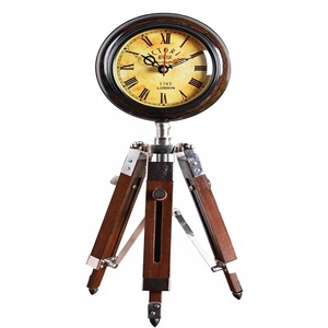 Vintage Tripod Desk <b>Clock</b> Wooden Legs Quartz Movement Roman Numerals Display Traditional Design Battery Operated Projection M F - Product Image 1