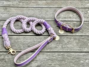 Collar de perro de cuero genuino hecho a mano para perros pequeños y grandes con estilo hecho a mano | Diseño de alta calidad suave de Primera calidad-Púrpura | Lavanda - Product Image 3