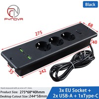 Prise de courant encastrable pour bureau, 3 prises CA EU, multiprise avec 2 ports USB-A et hub de charge Type-C, intégrée pour bureau et table