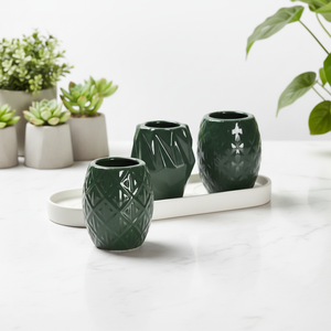 Lot <span class=keywords><strong>de</strong></span> 3 mini pots <span class=keywords><strong>de</strong></span> fleurs en céramique vert noirâtre avec plantes succulentes pour la maison, le jardin ou la décoration intérieure au sol - Product Image 1