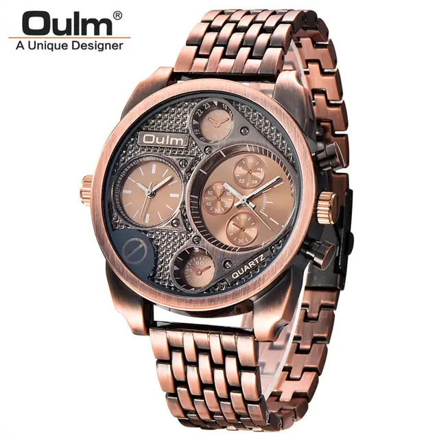 OULM 9316 Strap Men Watch Japan Movement Multiple Time Zone Water Resistant Steel Quartz Watched