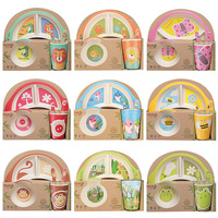 Ensemble de vaisselle en mélamine pour enfants, 5 pièces, pour tout-petits, usage domestique, assiettes divisées mignonnes, tasses adorables, bols, fourchettes