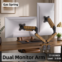 Bras double pour moniteur à ressort à gaz, texture bois foncé, 17-35 pouces, en alliage d'aluminium, support de montage VESA, personnalisable OEM ODM