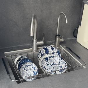 Égouttoir à vaisselle réglable en acier inoxydable Panier de rangement <span class=keywords><strong>extensible</strong></span> pour évier <span class=keywords><strong>Porte</strong></span>-accessoires de cuisine et support de séchage - Product Image 1