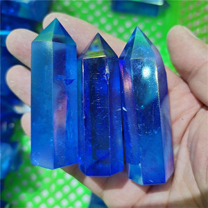 Cristaux d'âme naturels en vrac en gros, points de cristal de <span class=keywords><strong>quartz</strong></span> <span class=keywords><strong>Aura</strong></span> <span class=keywords><strong>Aqua</strong></span> Angel bleu traité - Product Image 4