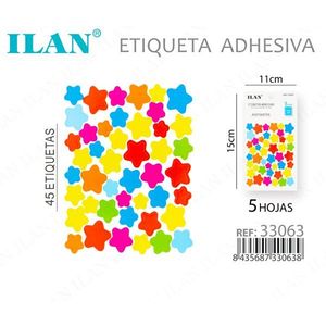 Etichetta adesiva Ilan a forma di stella 45 etichette 5 fogli 15x11 cm colorate per etichette di abbigliamento - Product Image 1