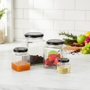 Groothandel Lege Glazen Honingopslagcontainer Vierkante Glazen Kruidenpot met Zwarte Metalen Deksels voor Keukenopslag - Product Image 2