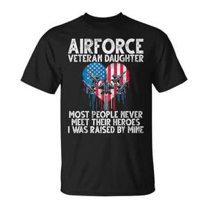 T-shirt unisexe pour fille de vétéran de l'armée de l'air, col rond, manches courtes, design patriotique d'héroïque militaire - Product Image 1