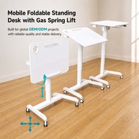 Bureau assis-debout moderne pliable en aluminium avec vérin à gaz, réglable en hauteur, mobilier de bureau avec roulettes