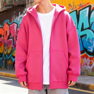 Sweat-shirts à capuche unisexes en molleton français à fermeture éclair intégrale, personnalisables avec logo, vente en gros, ODM/OEM, pour hommes, lourds, vierges, brodés, unis - Product Image 2