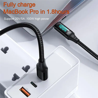 Kabel Data pengisi daya 100w kabel Tipe c ke Tipe c, kabel pengisian daya Cepat Pd panjang OEM dengan kabel tampilan Digital Led