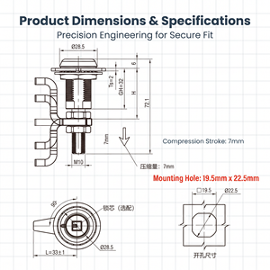 Loquet à came industriel à tête fendue FS7136 <span class=keywords><strong>E3</strong></span>-19-25, en alliage de zinc noir thermolaqué, actionné par outil, à compression, conforme RoHS <span class=keywords><strong>MS</strong></span> - Product Image 5