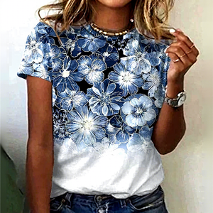 Camiseta de Verano Nueva para Mujer, <span class=keywords><strong>Talla</strong></span> <span class=keywords><strong>Grande</strong></span>, de Algodón, Informal, Cuello Redondo, Transpirable, de Manga Corta, para Uso en Exteriores - Product Image 5