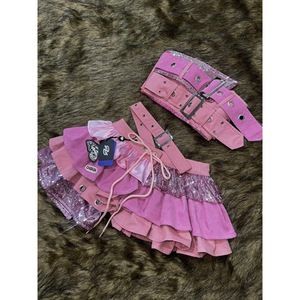 Conjunto <span class=keywords><strong>de</strong></span> 2 Piezas Estilo Punk para <span class=keywords><strong>Mujer</strong></span>, Top Sexy sin Tirantes, Falda <span class=keywords><strong>de</strong></span> Cintura Alta, Estilo Retro Chic Coreano, Traje <span class=keywords><strong>de</strong></span> Actuación Femenino - Product Image 4
