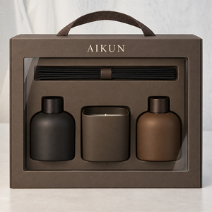 Coffret Cadeau Parfum d'Ambiance Aikun en Verre Mat Trois Pièces Coordonnées avec Diffuseurs à Double Bâtonnets et Bougie Parfumée pour Cadeaux d'Entreprise - Product Image 1
