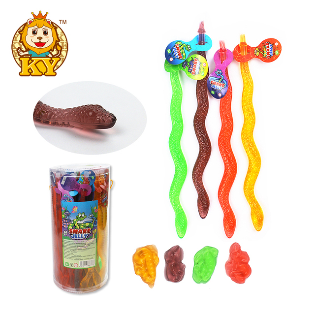 Candies Supplier Wholesale Custom Snake Shape Long Fruit Jelly Gummy Candy Stick Sweets for Kids