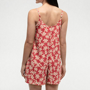 Minimum order quantity design summer-style beach print camisole <b>Romper</b> custom breathable Linen Cotton <b>Romper</b> - Product Image 4