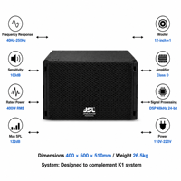 JSL 12 İnç Aktif Bas Kabini, K1 Line Array Sistemi için Tasarlandı, 400W Güçlü Subwoofer, Çoklu Koruma Sınıfı D Amplifikatörlü