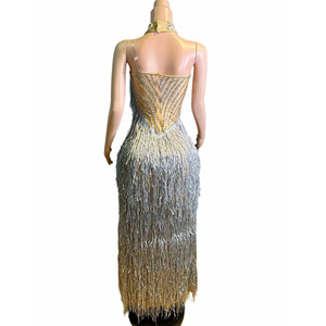 Vestido de Baile Latino con Flecos Plateados para Mujer, Vestido de Competición de Salsa con Pedrería, Traje Profesional para <span class=keywords><strong>Tango</strong></span>, <span class=keywords><strong>Cha</strong></span> <span class=keywords><strong>Cha</strong></span>, Fiesta de Baile - Product Image 3