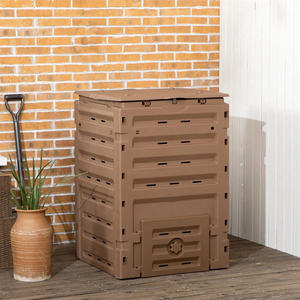 Poubelle à compost de jardin DB Modern 450L, rectangulaire, en PP, structure intégrée, pour extérieur, stockage domestique, poubelle de recyclage, marron - Product Image 3