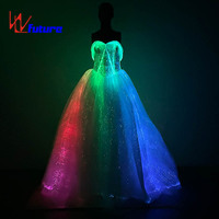 Robe de mariée futuriste scintillante avec fibre optique, bustier, éclairée par LED pour spectacle et soirée
