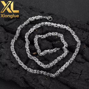 Vintage Hop Stainless Steel Zircon 18K Gold Plated Unisex Necklace Bracelet Set - Product Image 3