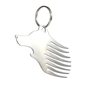 Porte-clés tête de loup en acier inoxydable, ouvre-bouteille multifonction, peigne de poche, outil couleur argent - Product Image 4