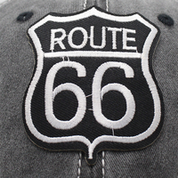 Gorra de béisbol desgastada con bordado de letras Route 66 personalizado, de seis paneles, con visera curva ajustable, para exteriores, al por mayor