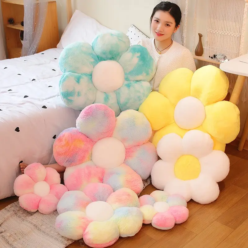 โซฟาขายส่งตกแต่งบ้านนุ่มซาตินดอกไม้หมอนตุ๊กตา Plushies ห้องนอนดอกไม้หมอนดอกไม้รูปร่างตุ๊กตาของเล่น