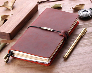 Logotipo de metal personalizado correa elástica marrón viaje vintage A5A6 cuaderno de cuero genuino Real Diario personalizado - Product Image 4