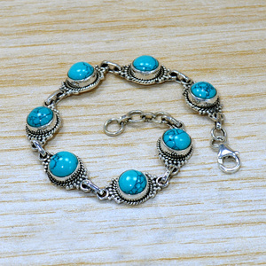 Joyería de Plata de Ley 925, Hermosa Pulsera Hecha a Mano con Piedras Preciosas de Turquesa - Product Image 1