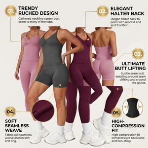 Custom Women's Solid High Elastic Waist Lightweight Activewear 3-Piece <b>Gym</b> <b>Set</b> with Front Logo for Running Yoga Fitness Workout - Product Image 3