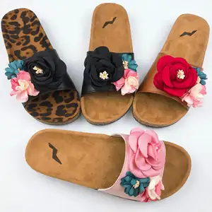Sandalias de corcho con flores para mujer, zapatos sexys para playa