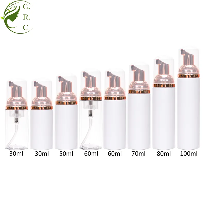 Custom 30 50 60 70 80 100 ml Cosmetic Makeup Packaging Empty White Plastic Hand Foam Cleanser Bottle for Liquid Soap