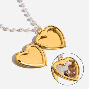 <b>Heart</b> <b>Shape</b> Gold Plated <b>Locket</b> Necklace With Pearl Chain For Everyday Wear - Product Image 1