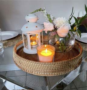 Set di 10 Vassoi Rotondi in Vimini da 11 Pollici, Cestini in Legno per Cucina, Grandi Vassoi in Giacinto d'Acqua da 21 Pollici per Matrimoni - Product Image 3